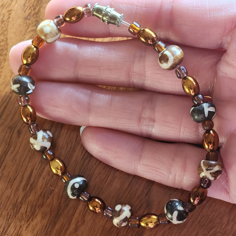 🌷SOLD!🌷  Artisan Bracelet w/Brown Black & Metallic Copper Beads